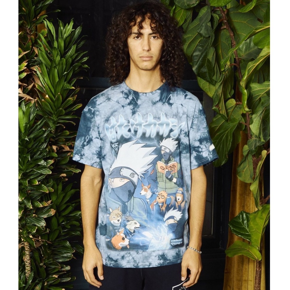Hypland Naruto Blue Short Sleeve Tee Mens Size XL T-Shirt Kakashi Hatake Tie Dye